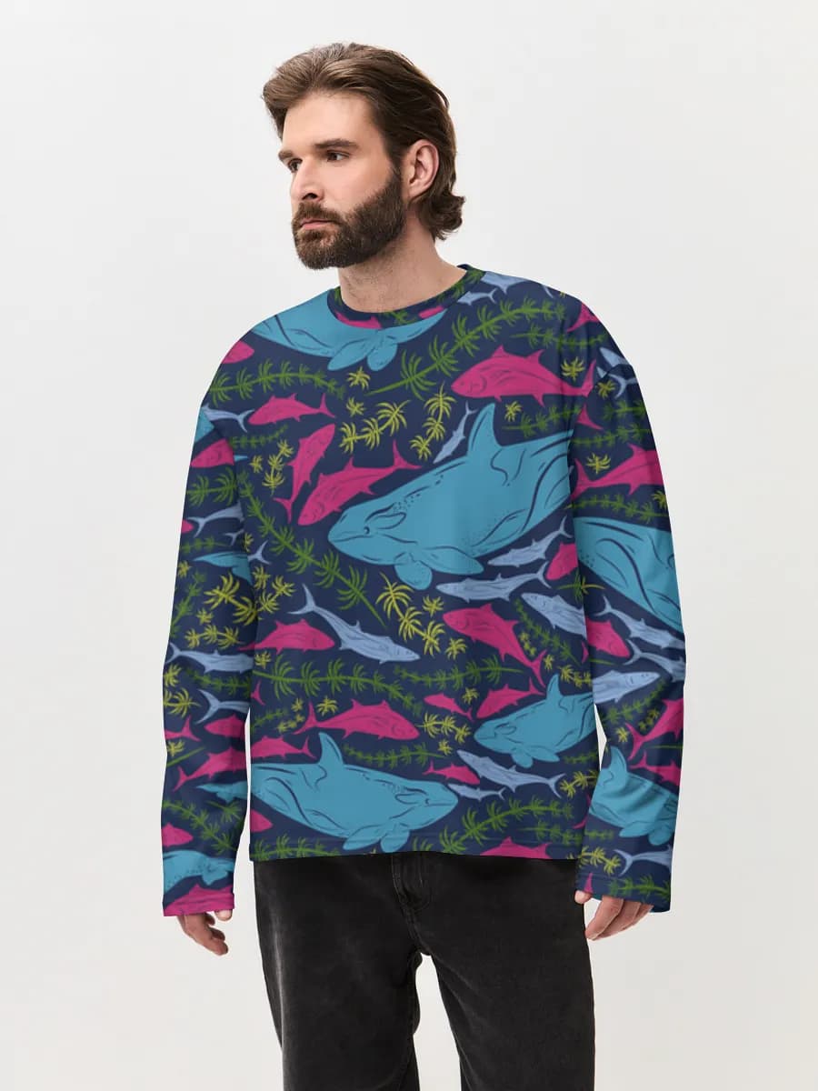 Herren Oversized Baumwoll Langarmshirt