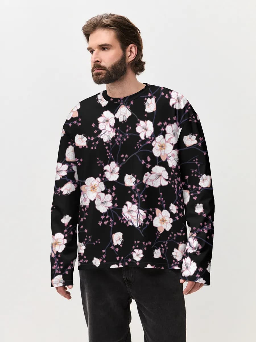 Herren Oversized Baumwoll Langarmshirt