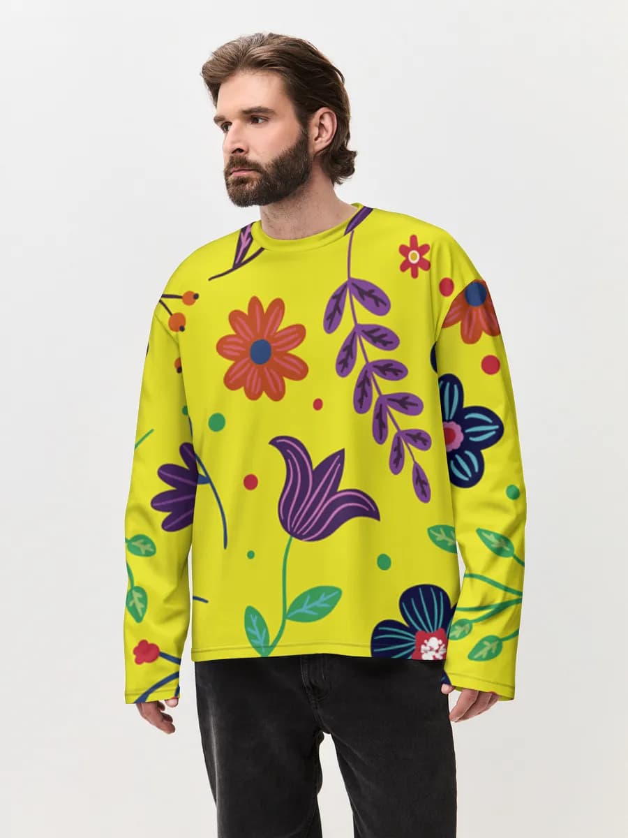 Camiseta de manga larga de algodón extragrande para hombre