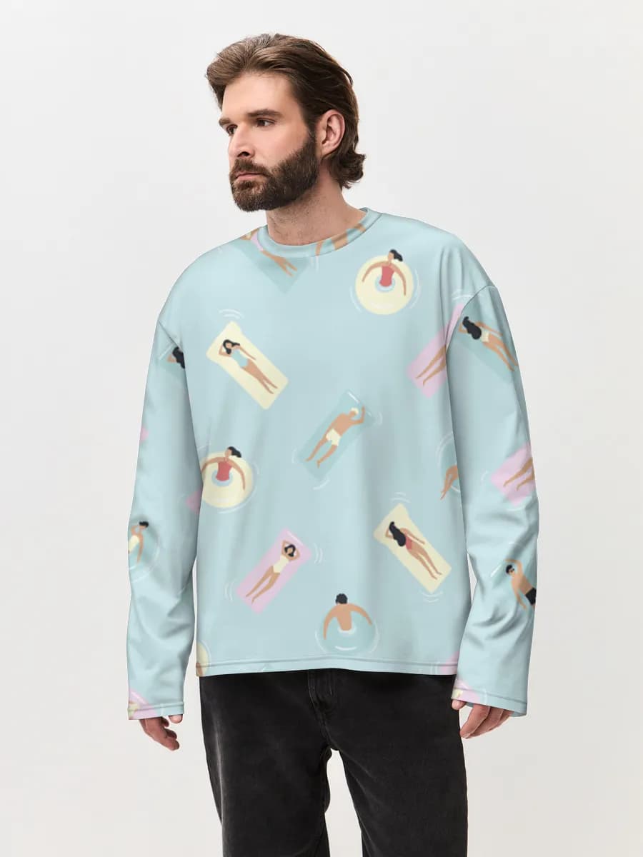 Herren Oversized Baumwoll Langarmshirt