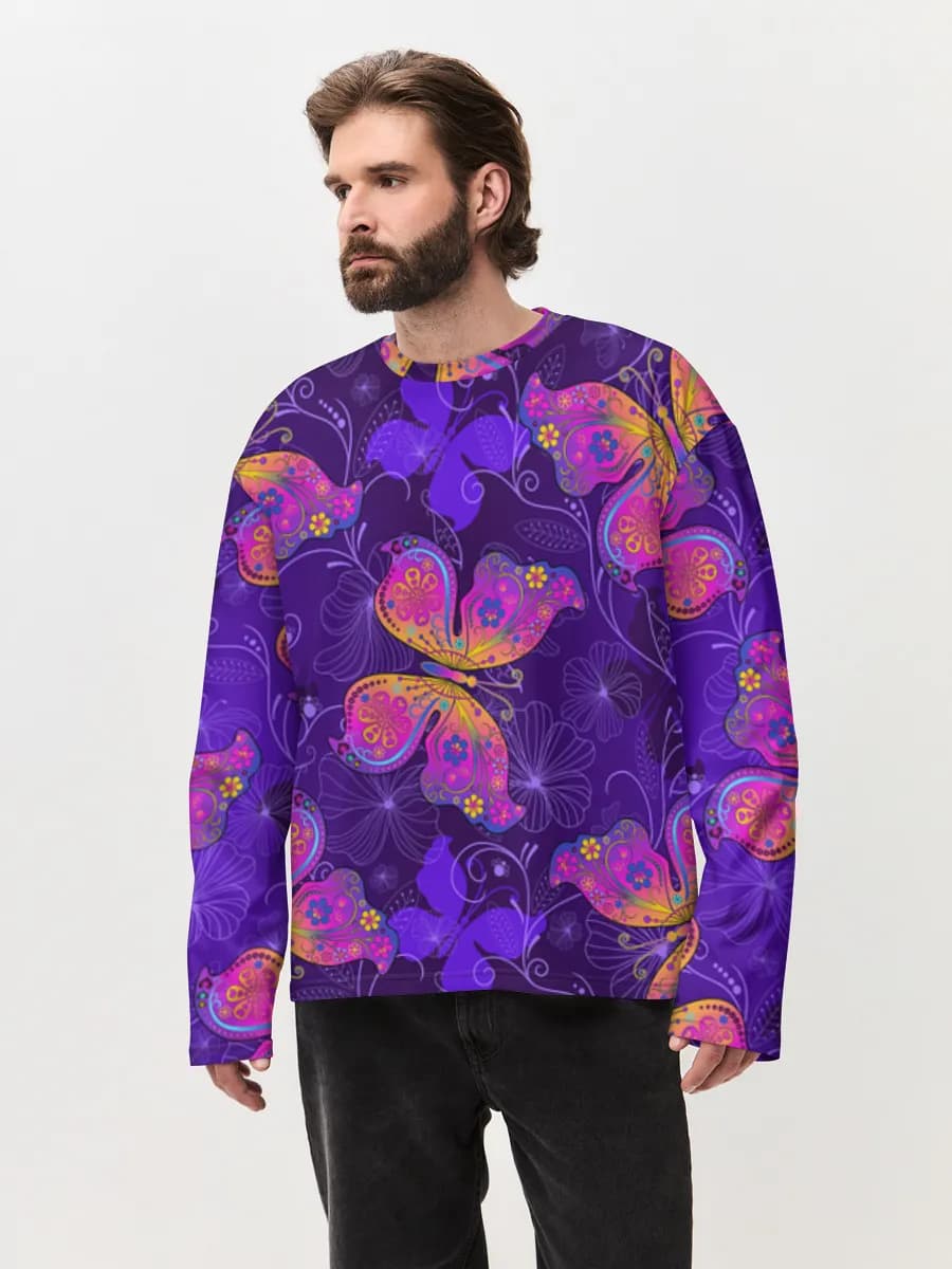 Herren Oversized Baumwoll Langarmshirt