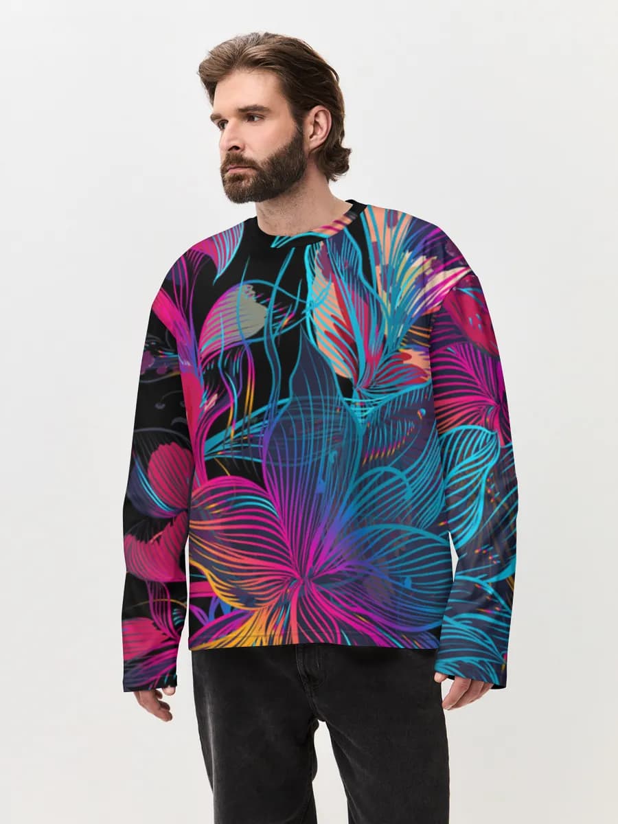 Camiseta de manga larga de algodón extragrande para hombre