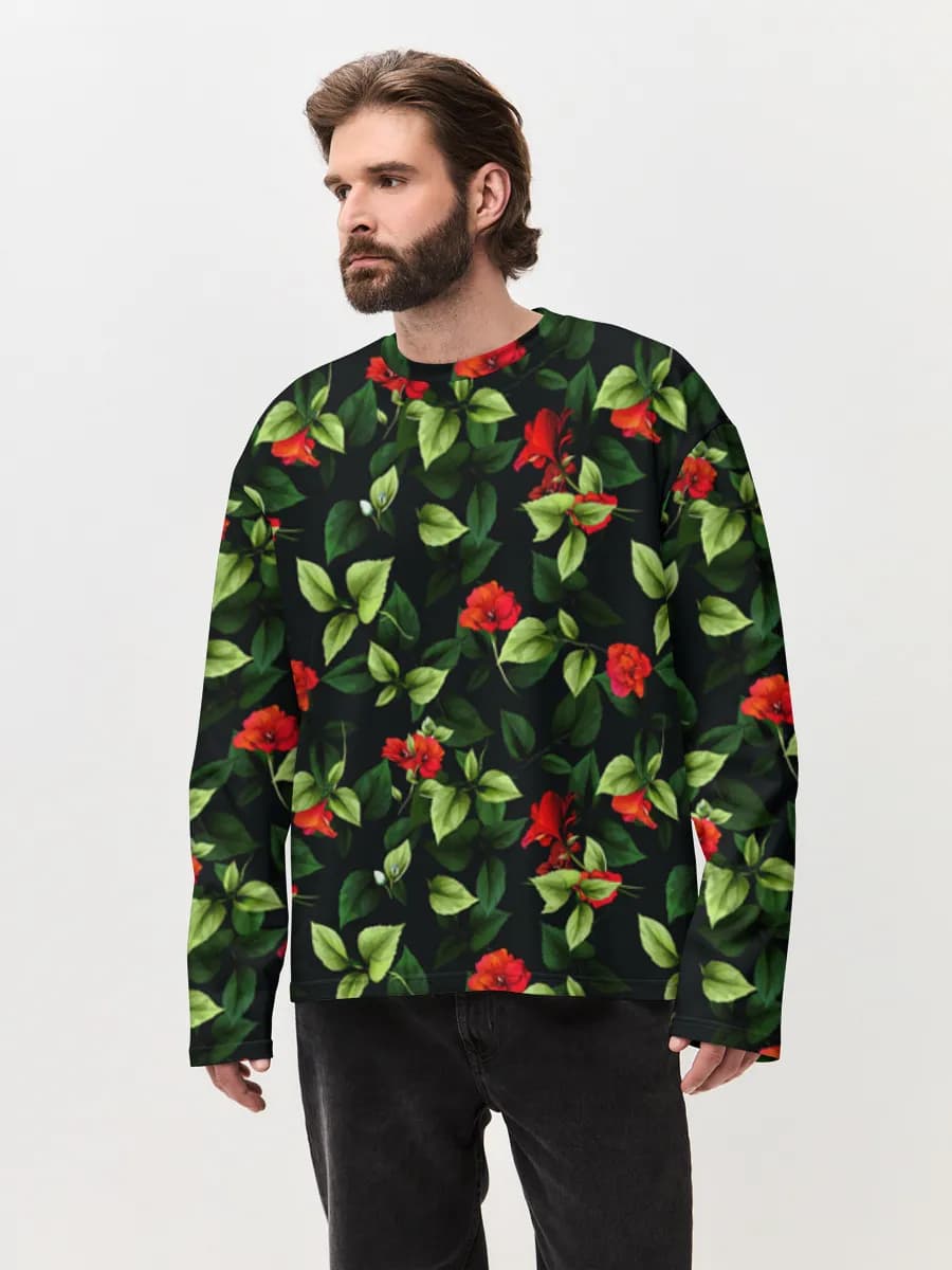 Herren Oversized Baumwoll Langarmshirt