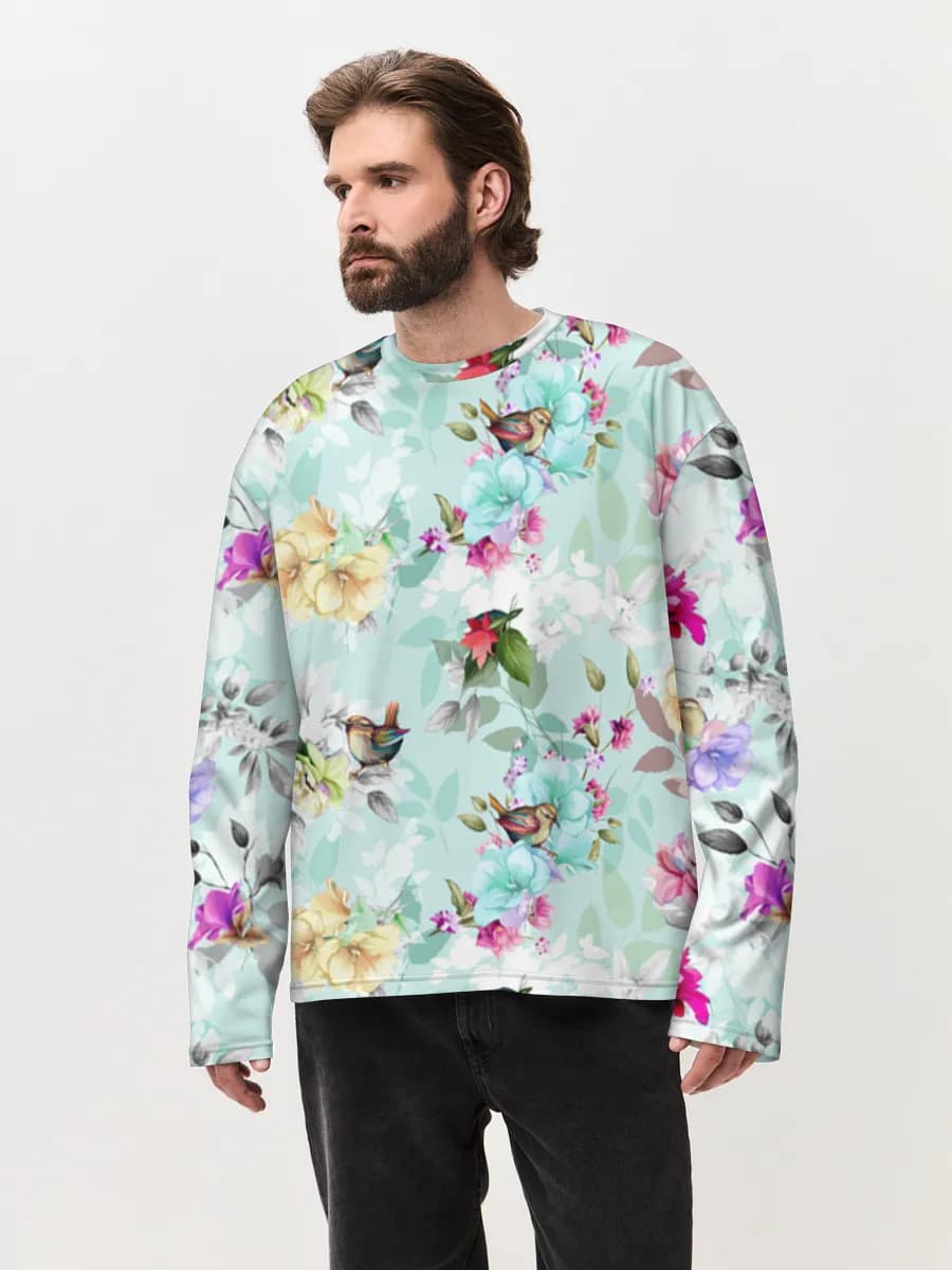 Herren Oversized Baumwoll Langarmshirt