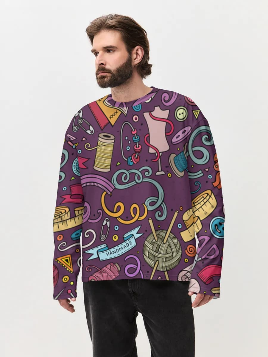 Herren Oversized Baumwoll Langarmshirt