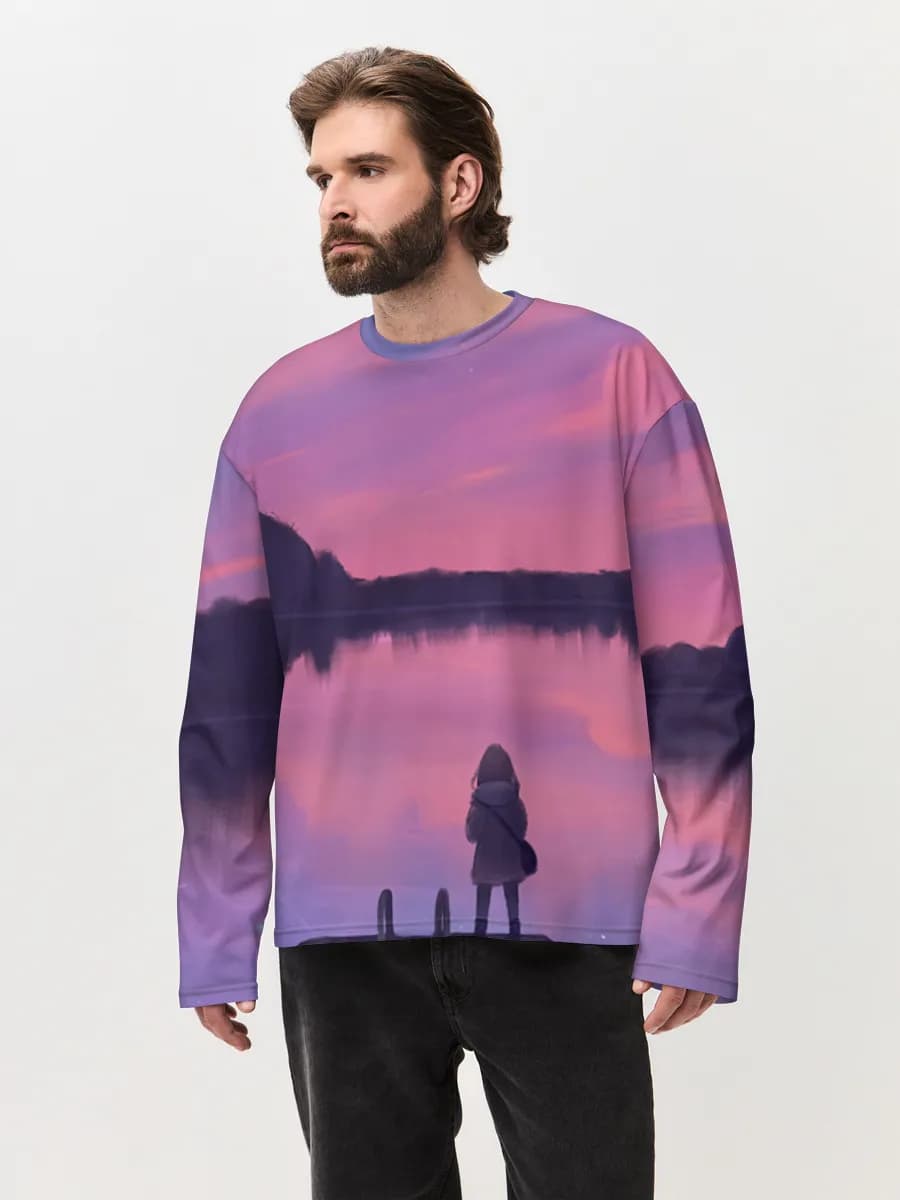 Herren Oversized Baumwoll Langarmshirt