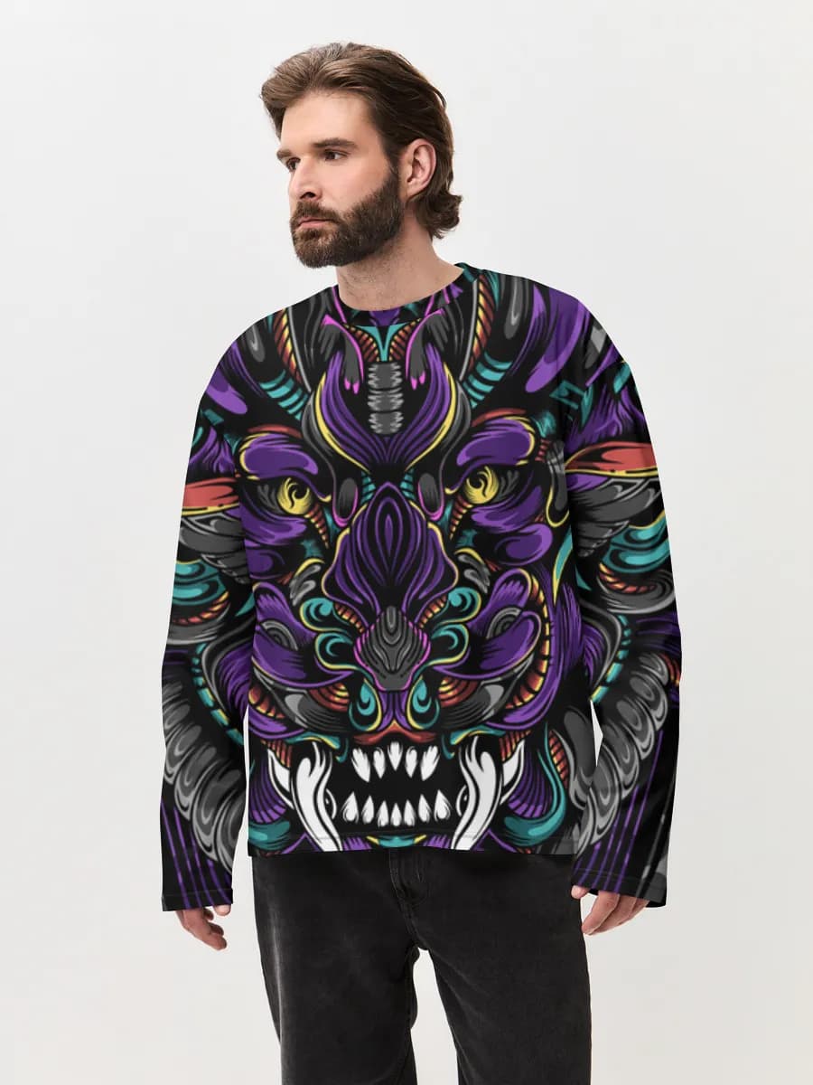 Herren Oversized Baumwoll Langarmshirt
