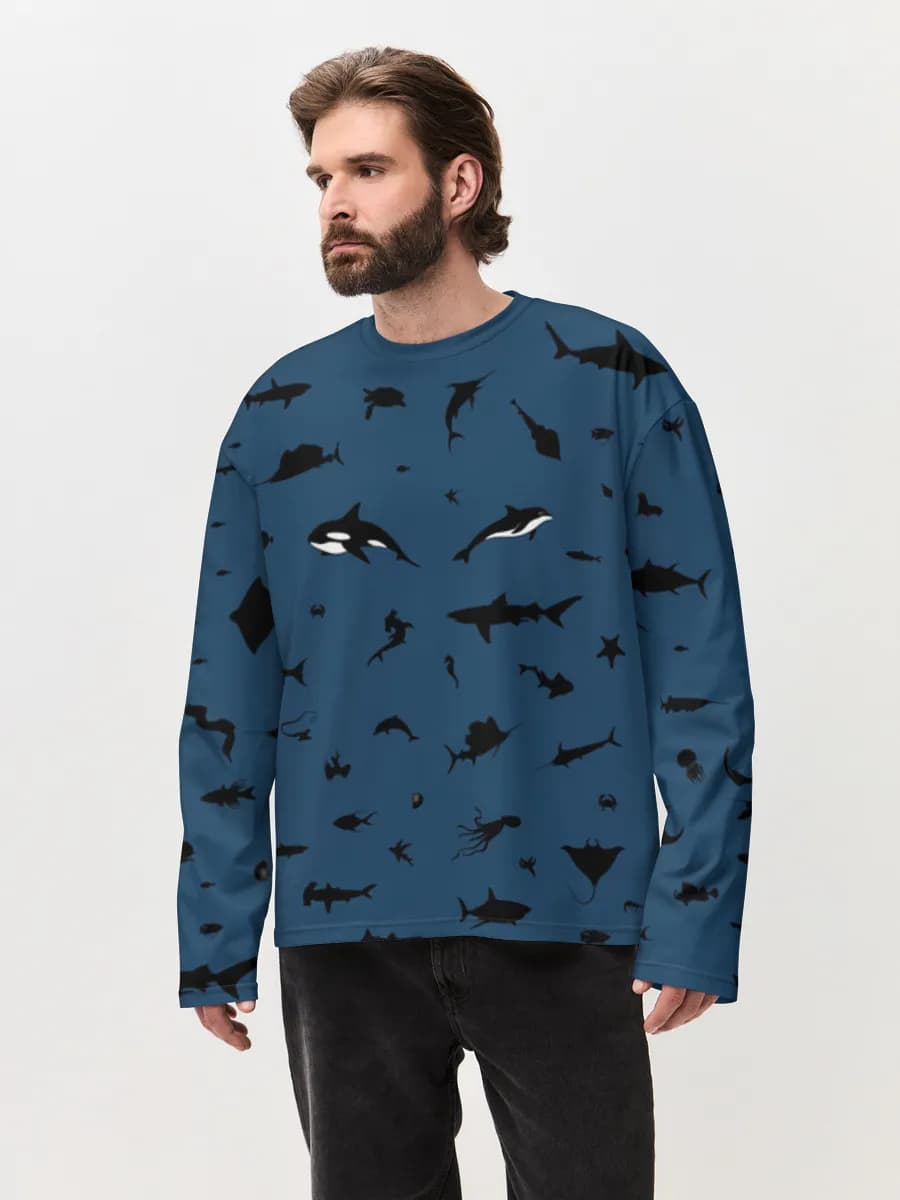 Herren Oversized Baumwoll Langarmshirt