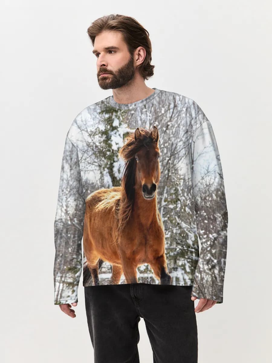 Herren Oversized Baumwoll Langarmshirt