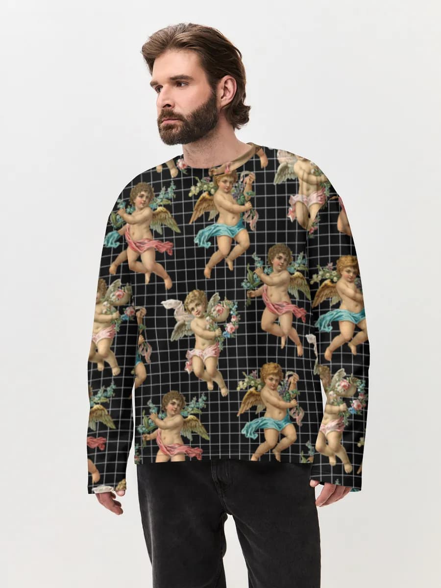 Herren Oversized Baumwoll Langarmshirt