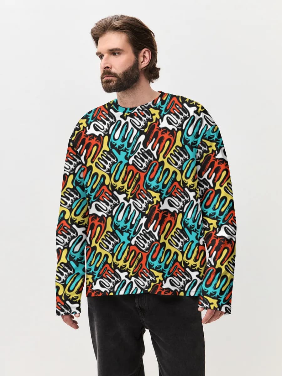 Herren Oversized Baumwoll Langarmshirt