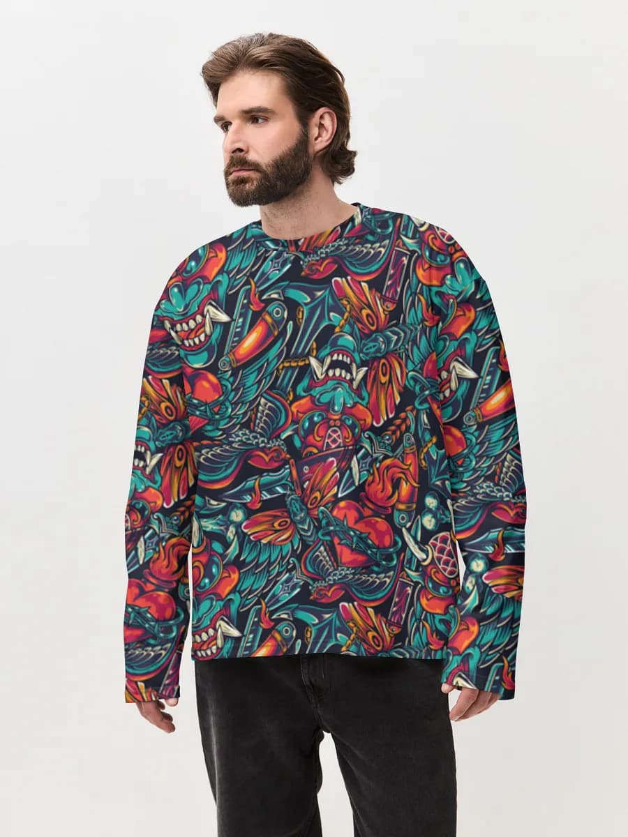 Herren Oversized Baumwoll Langarmshirt
