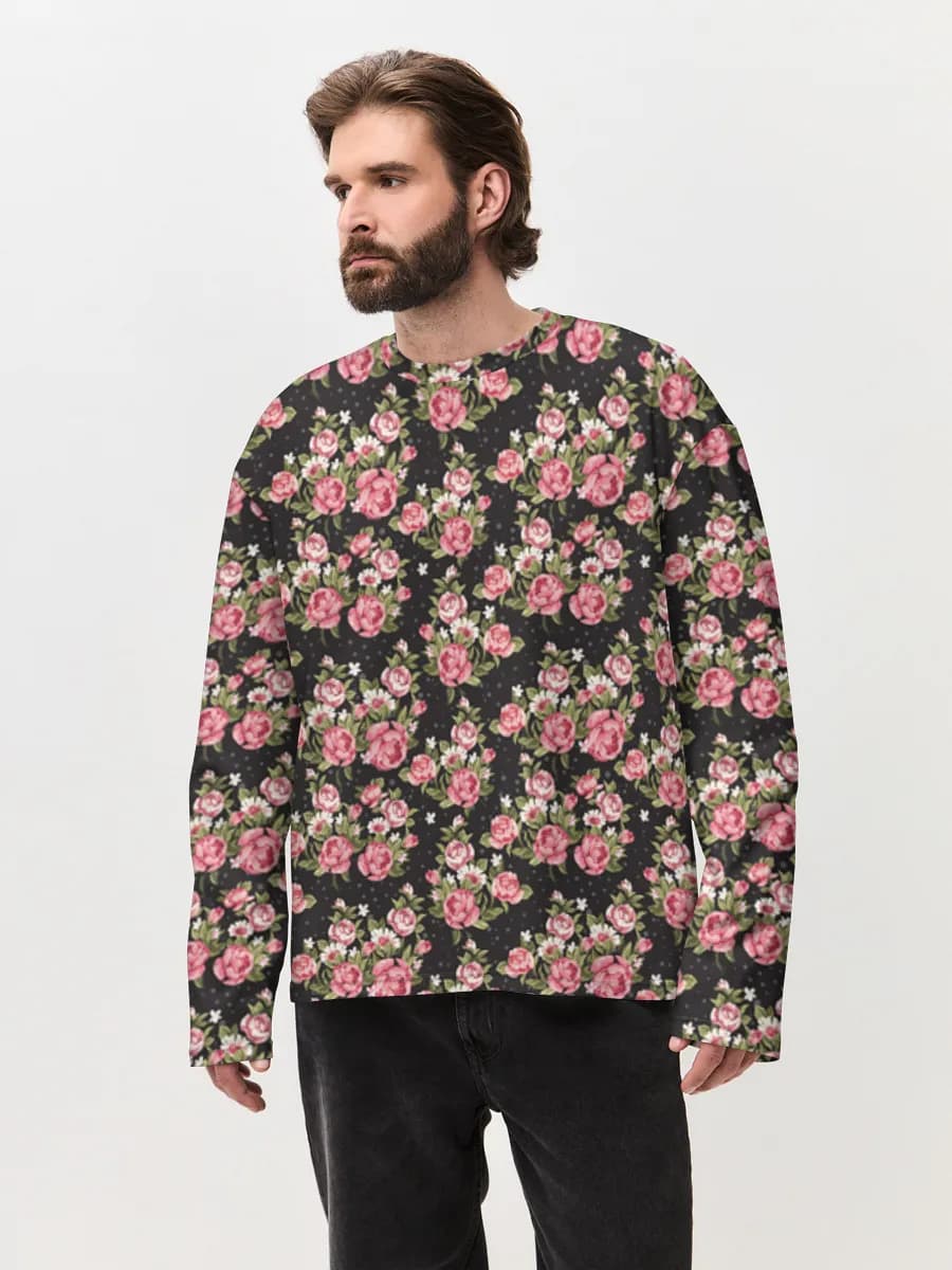 Herren Oversized Baumwoll Langarmshirt