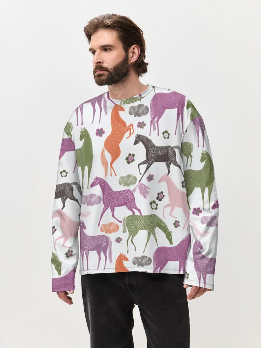 Herren Oversized Baumwoll Langarmshirt