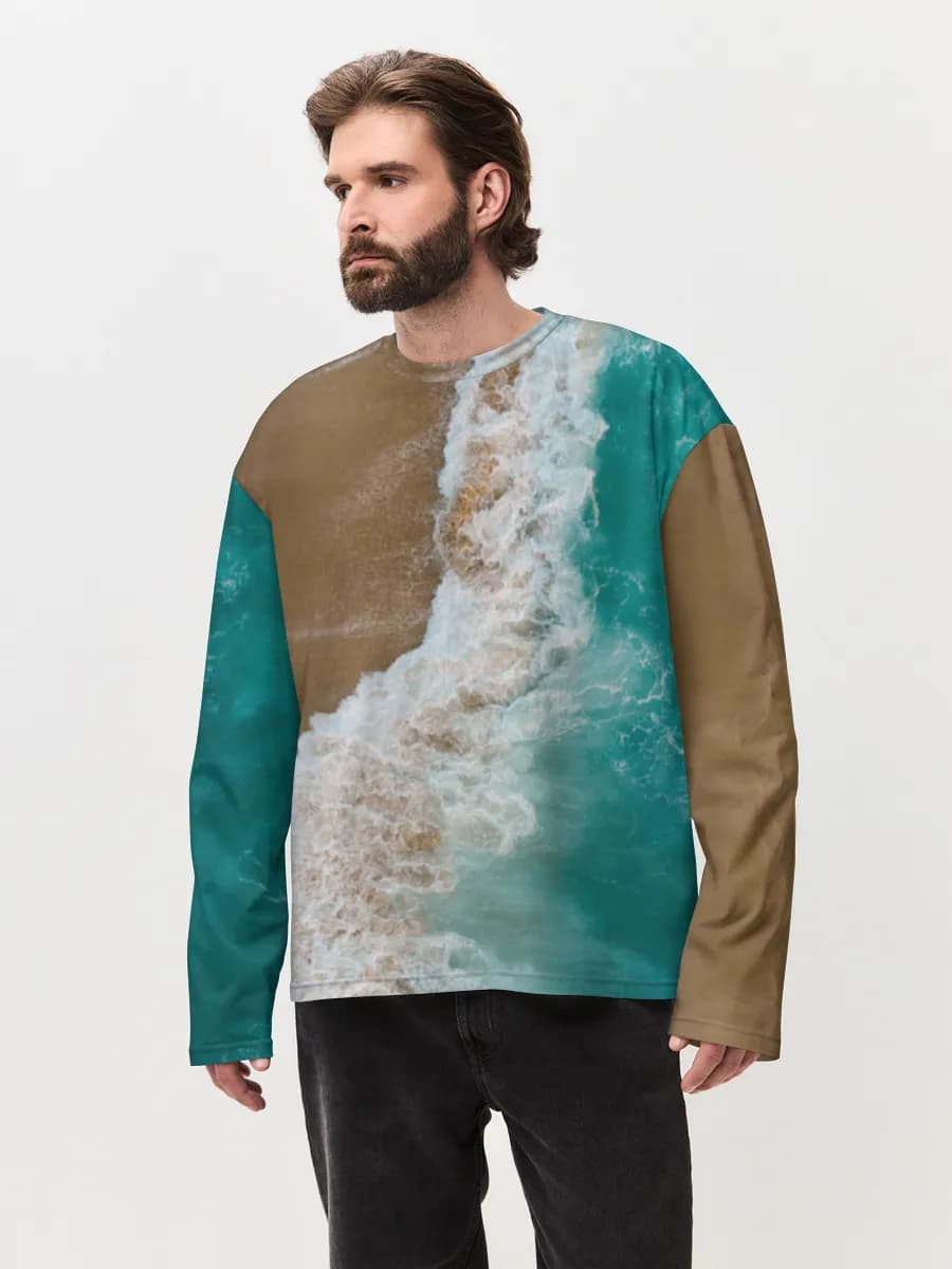 Herren Oversized Baumwoll Langarmshirt