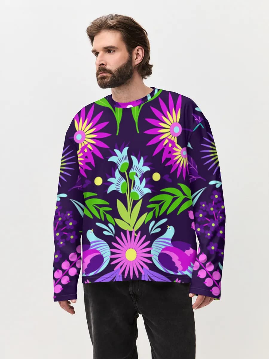Herren Oversized Baumwoll Langarmshirt