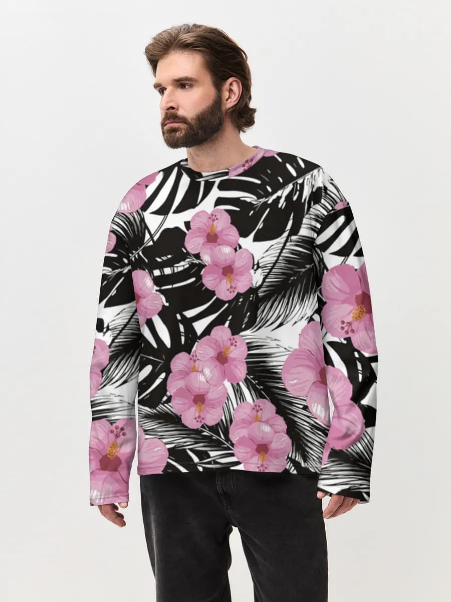 Camiseta de manga larga de algodón extragrande para hombre