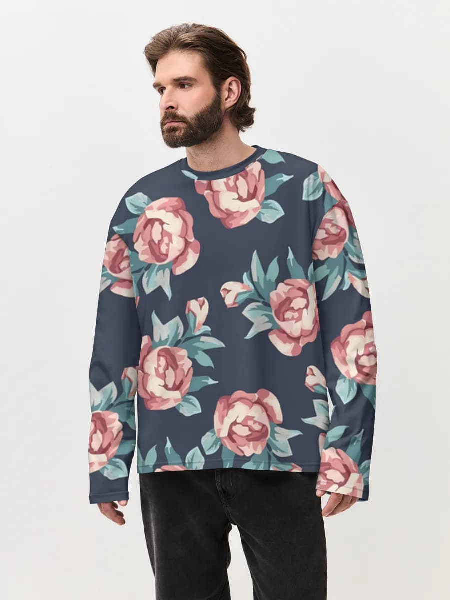 Camiseta de manga larga de algodón extragrande para hombre