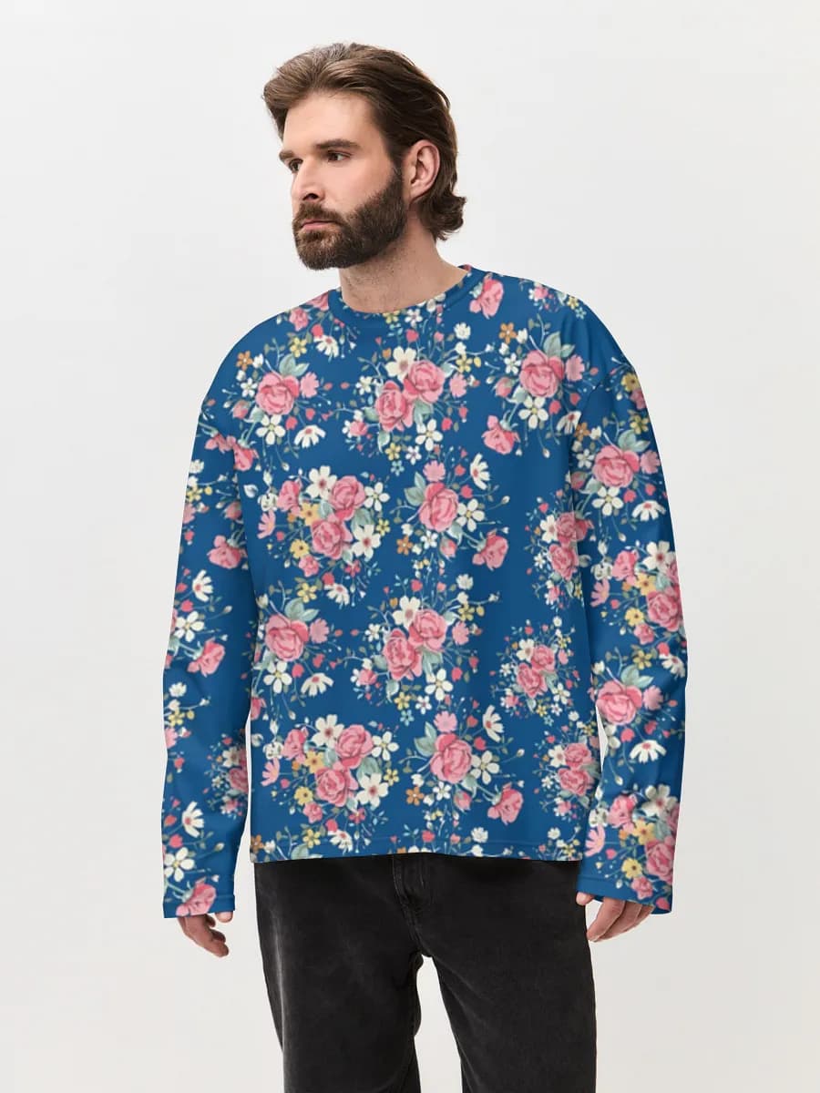 Camiseta de manga larga de algodón extragrande para hombre