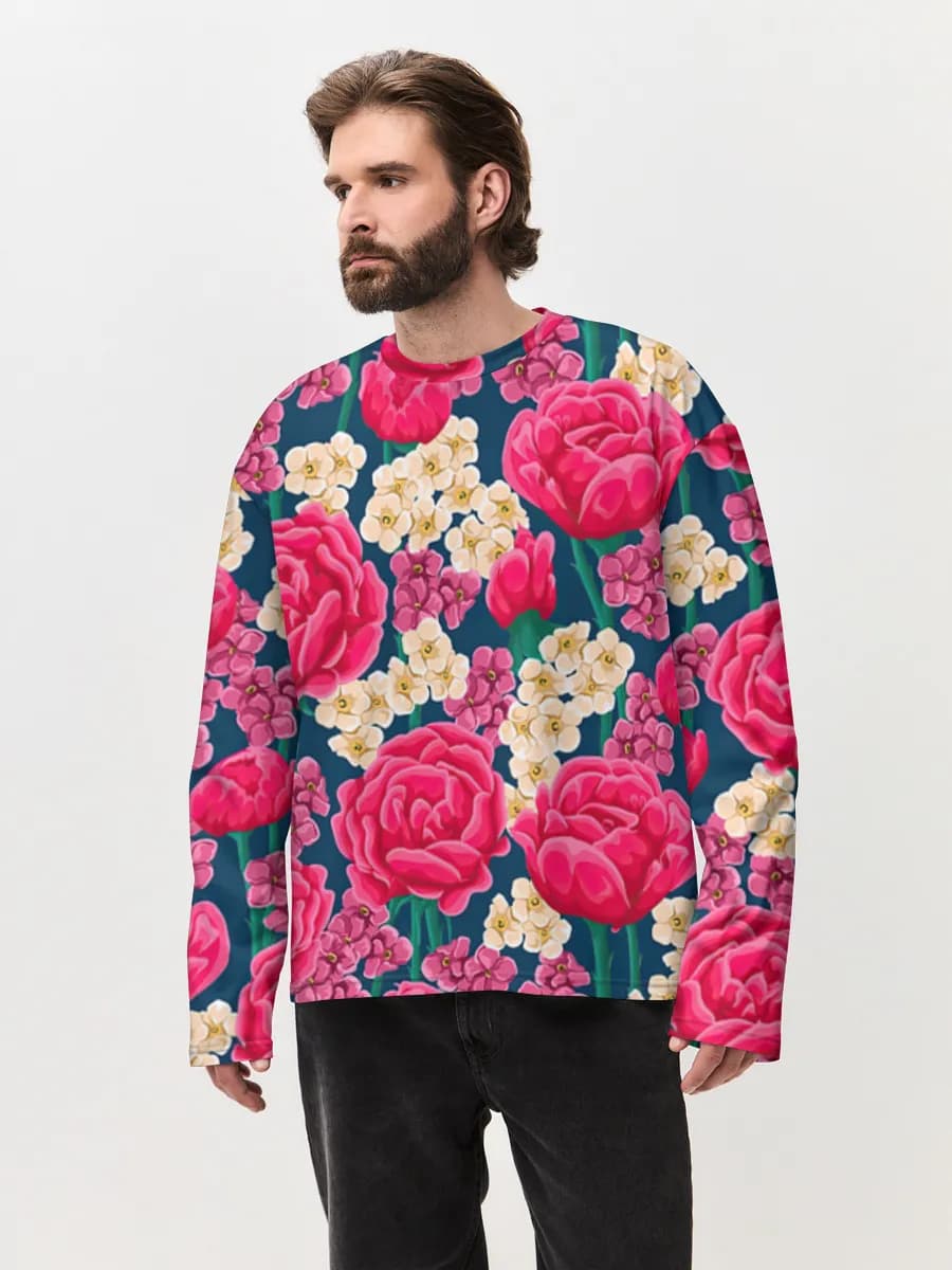 Herren Oversized Baumwoll Langarmshirt