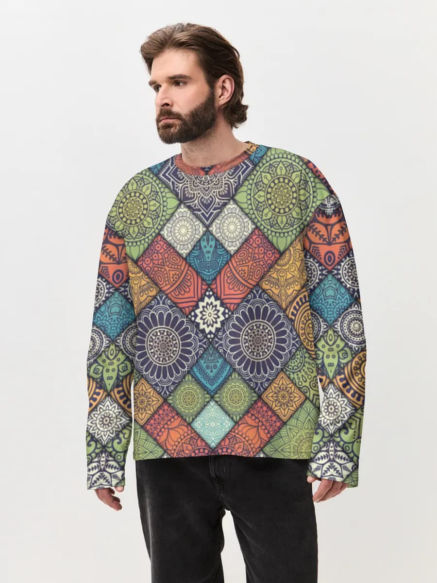 Herren Oversized Baumwoll Langarmshirt