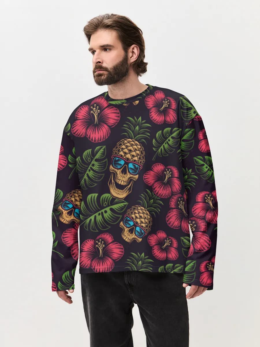 Herren Oversized Baumwoll Langarmshirt