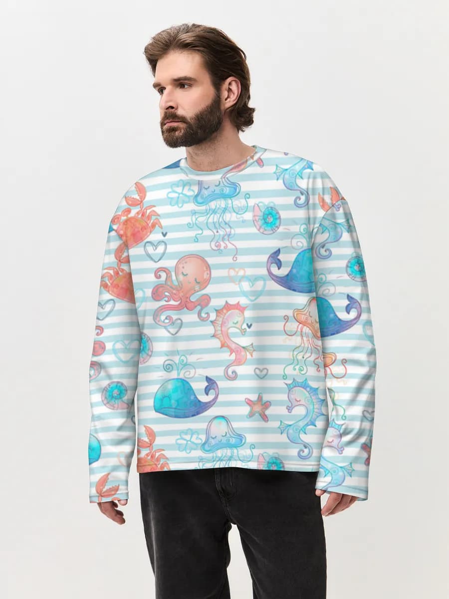 Herren Oversized Baumwoll Langarmshirt
