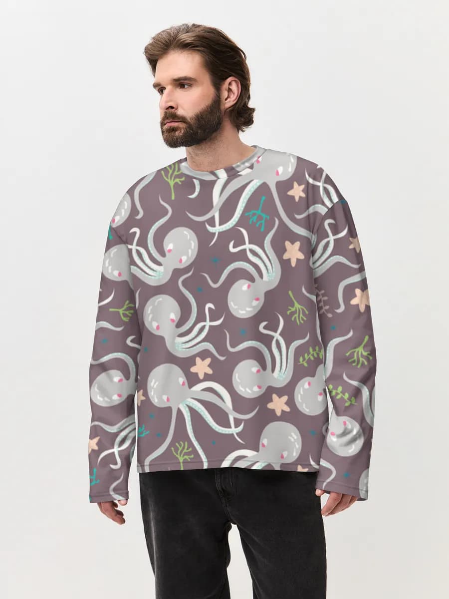 Camiseta de manga larga de algodón extragrande para hombre