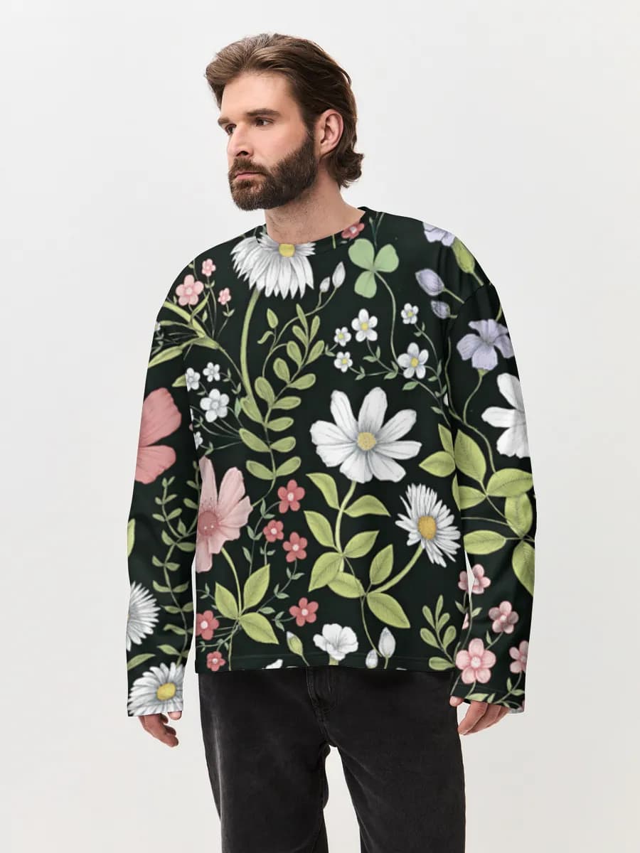Herren Oversized Baumwoll Langarmshirt