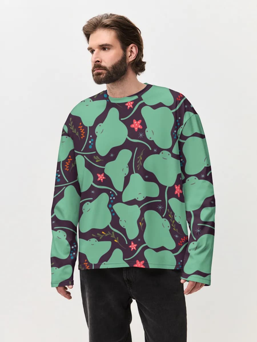Herren Oversized Baumwoll Langarmshirt