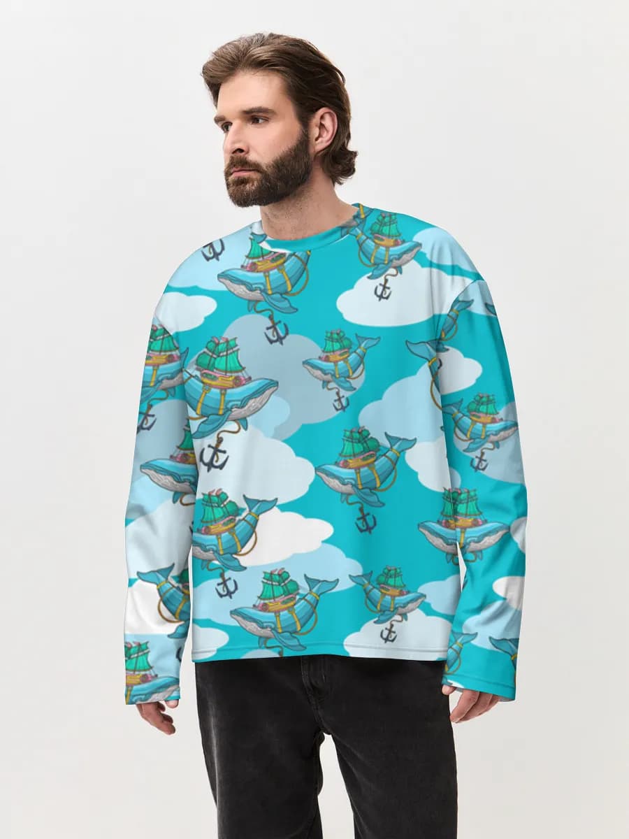 Herren Oversized Baumwoll Langarmshirt