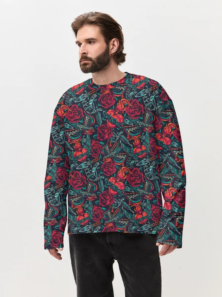 Camiseta de manga larga de algodón extragrande para hombre