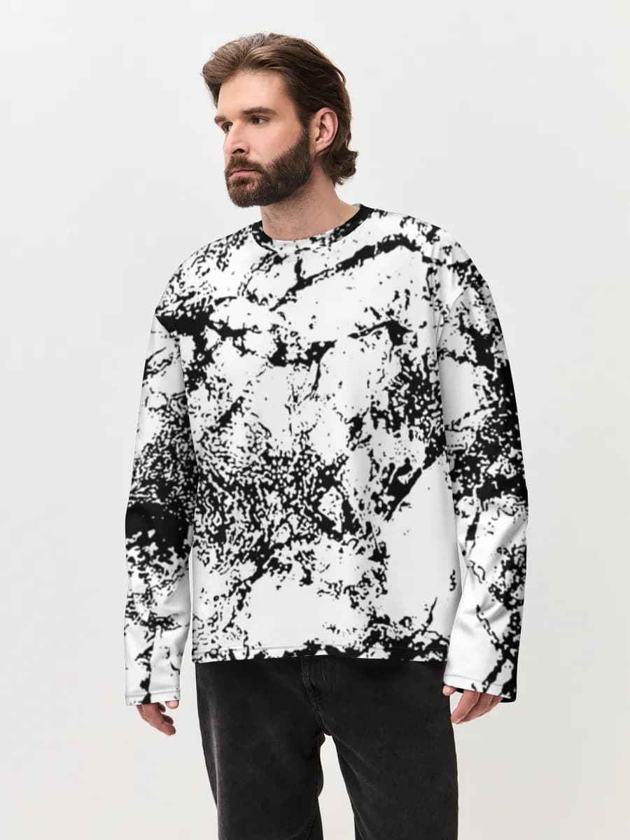 Black And White Grunge — Men's oversized cotton long sleeve with all-over print, Abstract theme