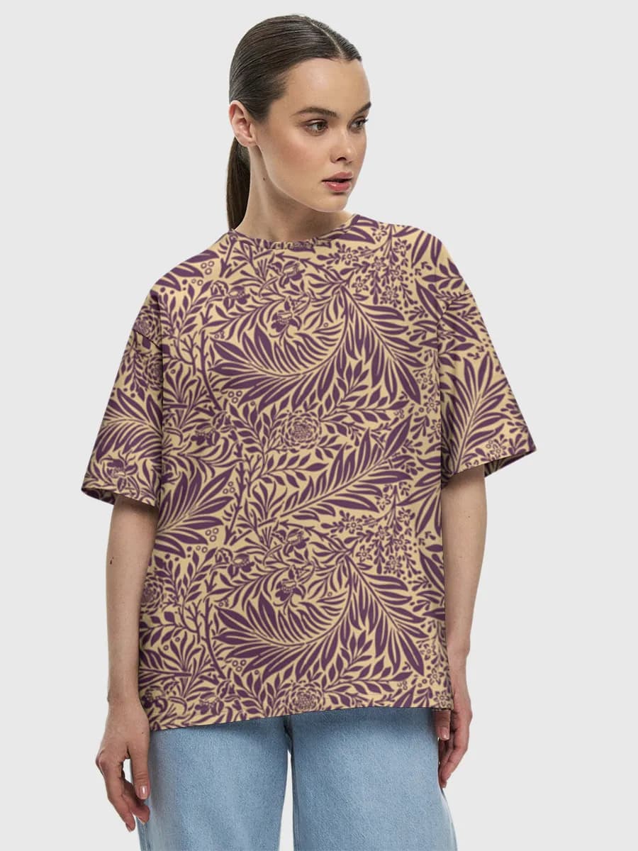 Art Nouveau Botanical Birds — Women's oversized cotton T-shirt with all-over print, Botanical theme