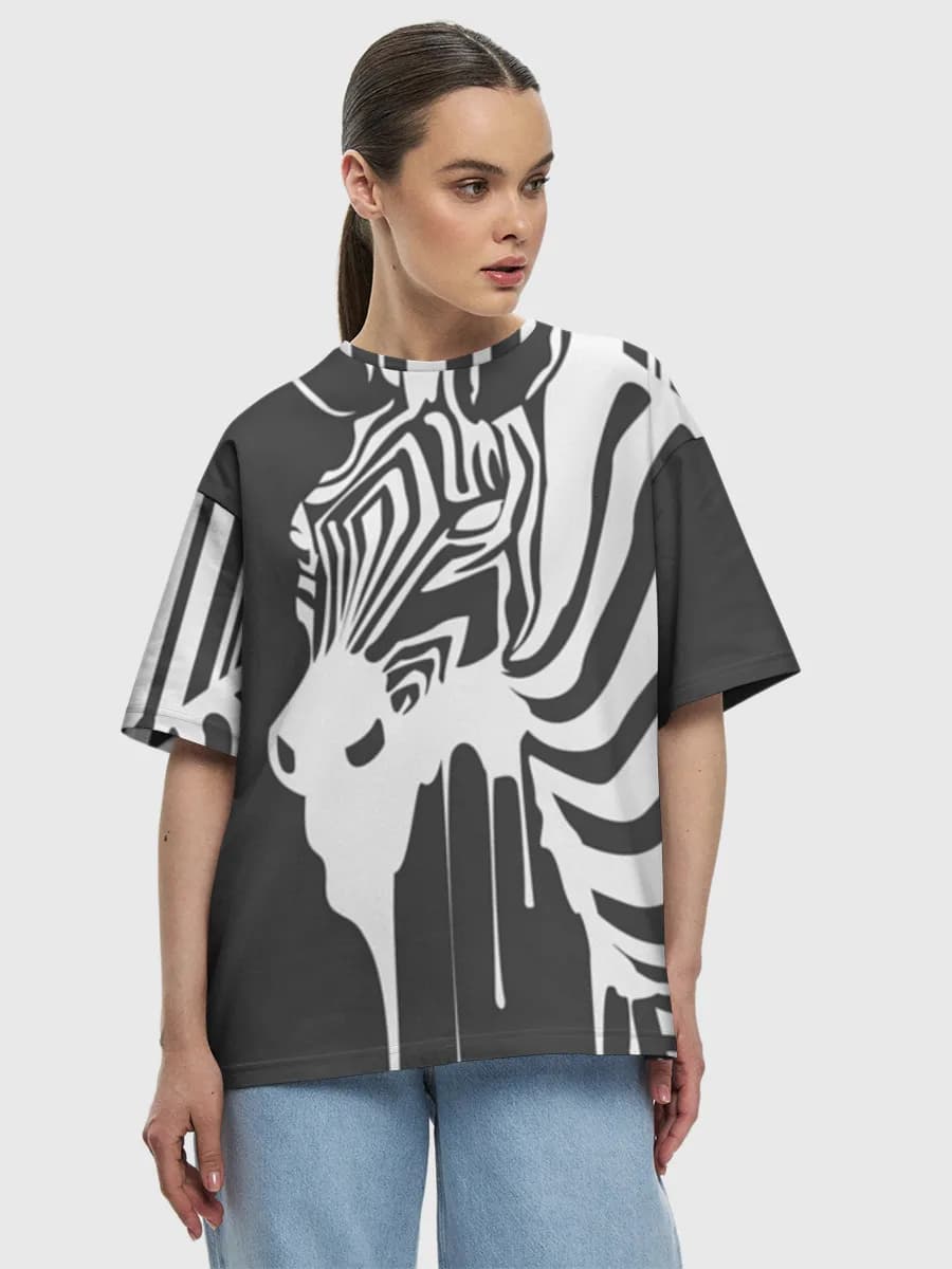 Dripping Zebra Stripes — Women's oversized cotton T-shirt with all-over print, Zebra theme