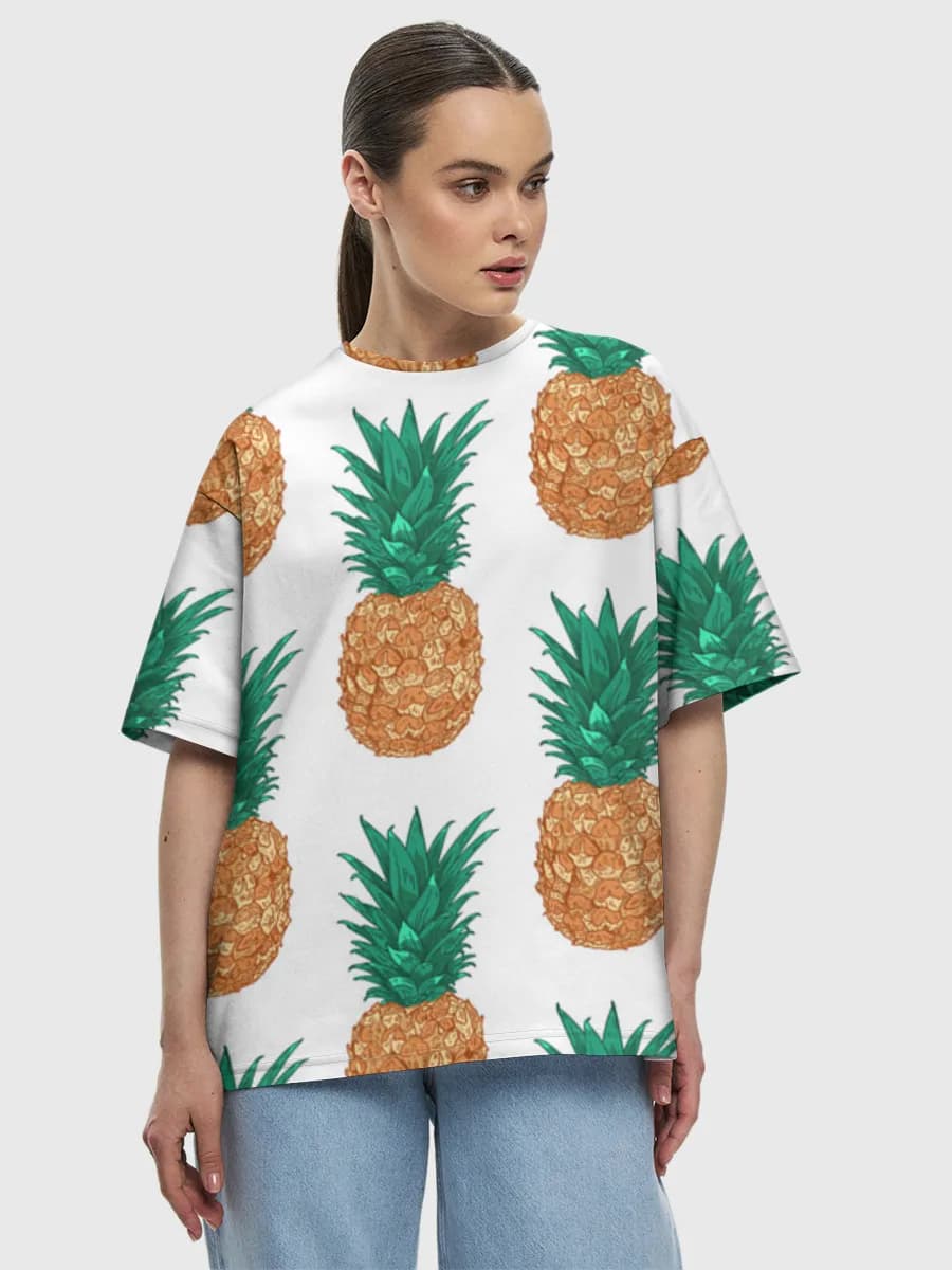 Tropical Pineapple Print — Women's oversized cotton T-shirt with all-over print, Pineapple theme