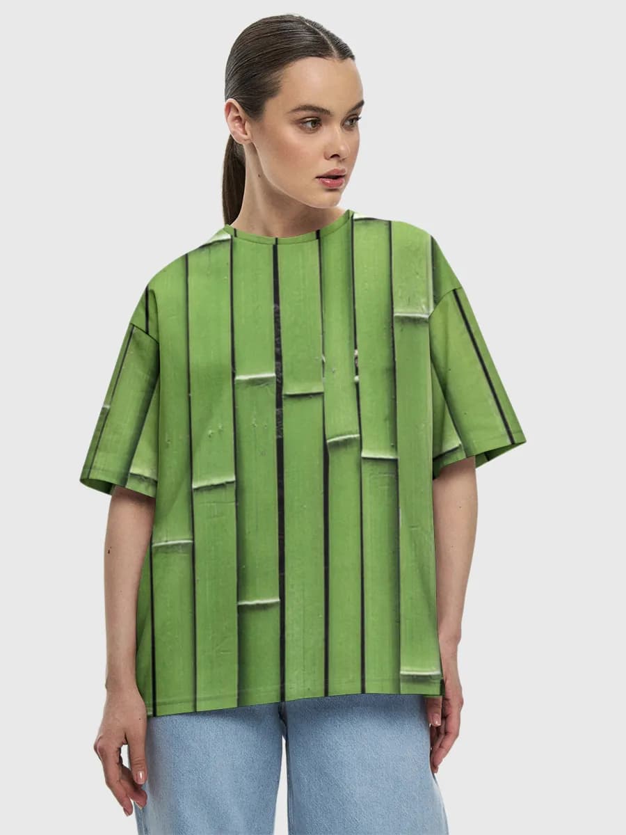 Green Bamboo Stalks — Women's oversized cotton T-shirt with all-over print, Bamboo theme