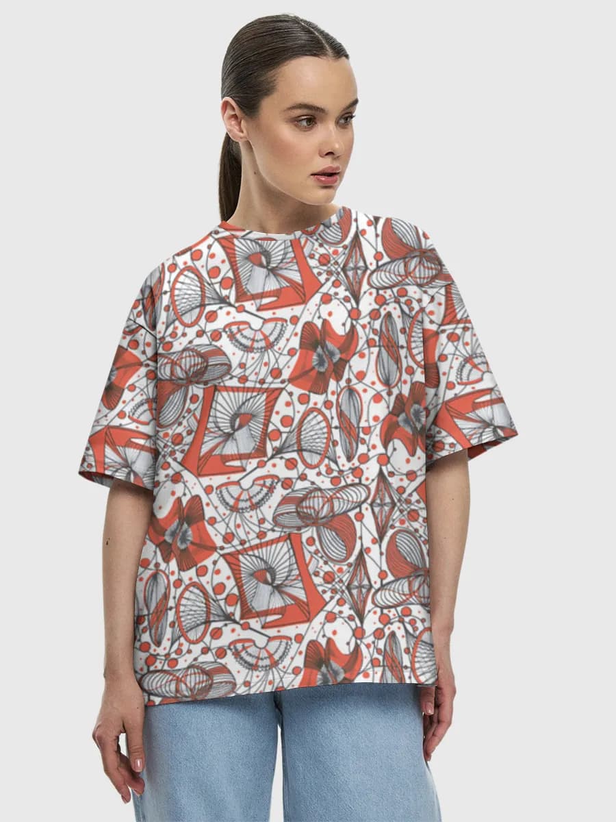 Retro Abstract Florals — Women's oversized cotton T-shirt with all-over print, Abstract theme