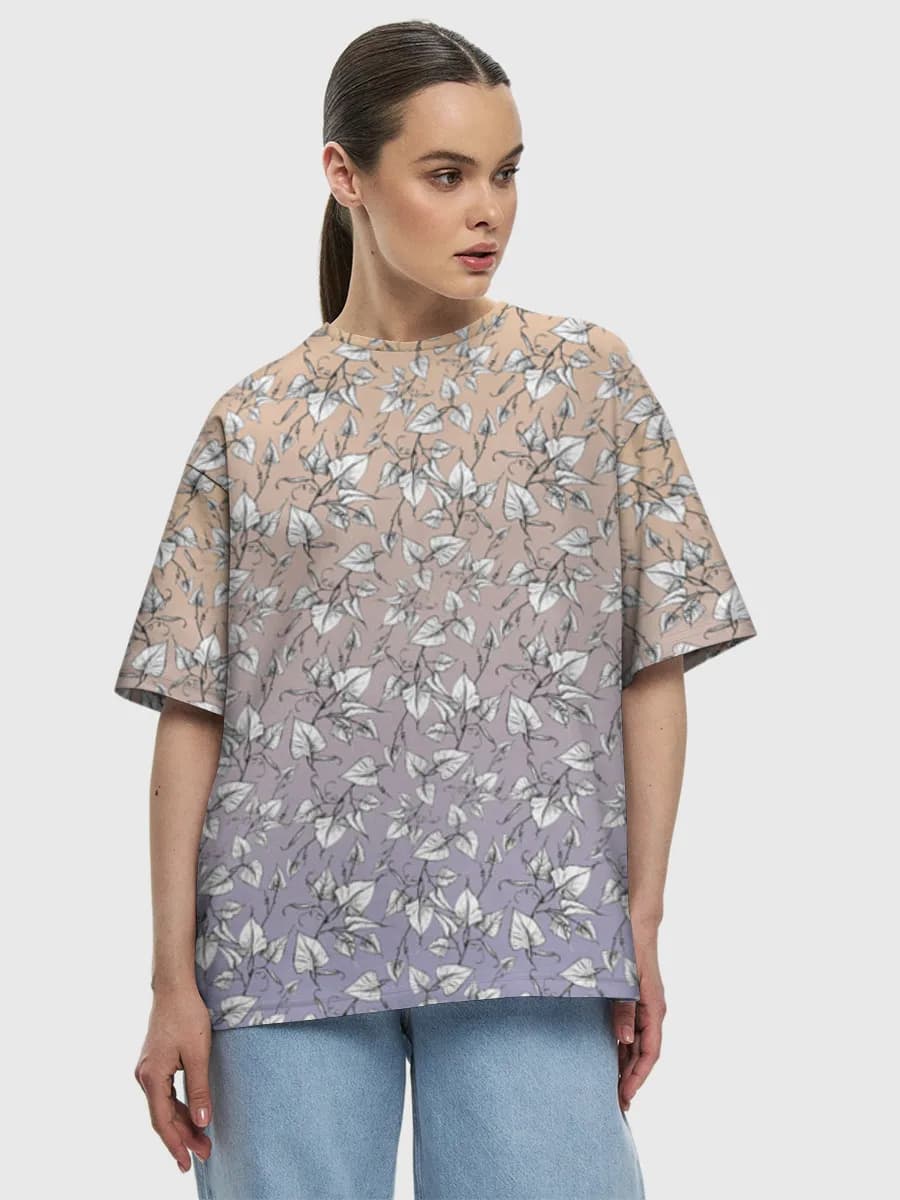 Pastel Ivy Vine Sketch — Women's oversized cotton T-shirt with all-over print, Botanical theme