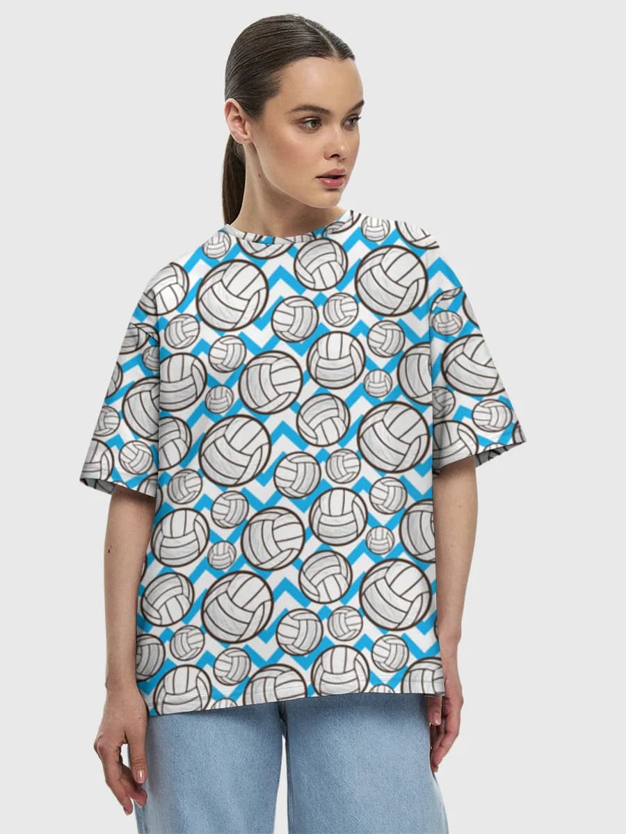 Volleyball Chevron Print — Women's oversized cotton T-shirt with all-over print, Volleyball theme