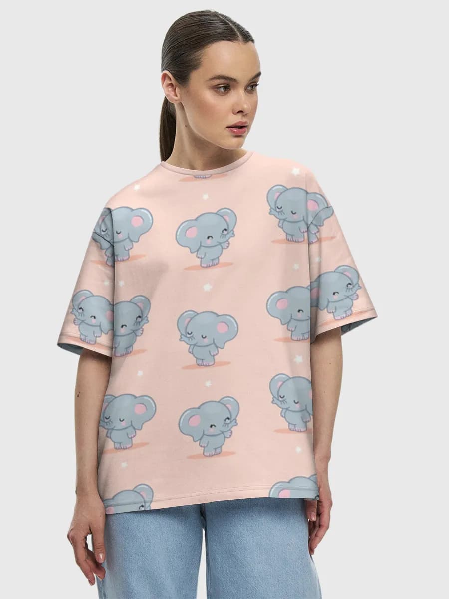 Cute Baby Elephants — Women's oversized cotton T-shirt with all-over print, Elephant theme