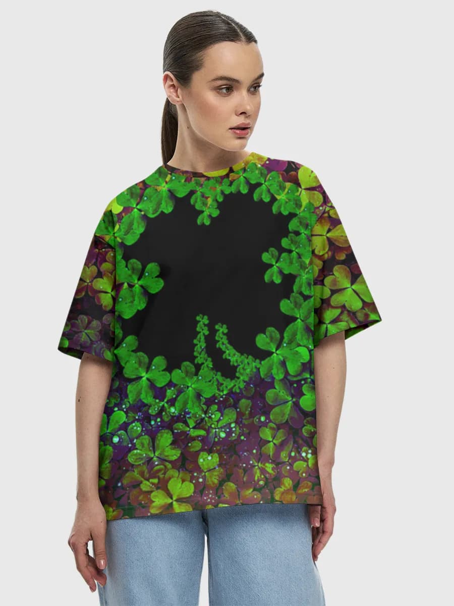 Clover Horse Silhouette — Women's oversized cotton T-shirt with all-over print, Equestrian theme