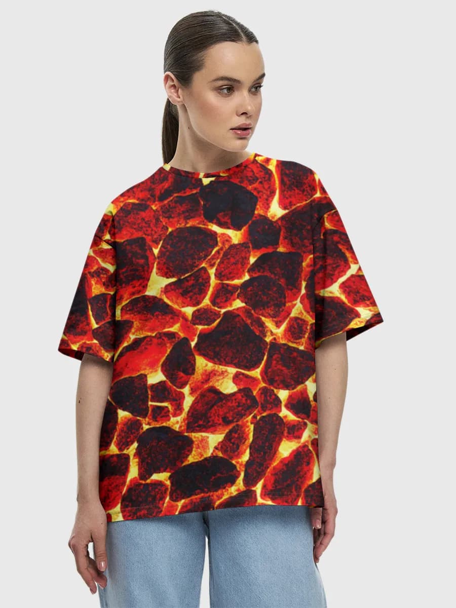 Molten Lava Rock Texture — Women's oversized cotton T-shirt with all-over print, Lava theme