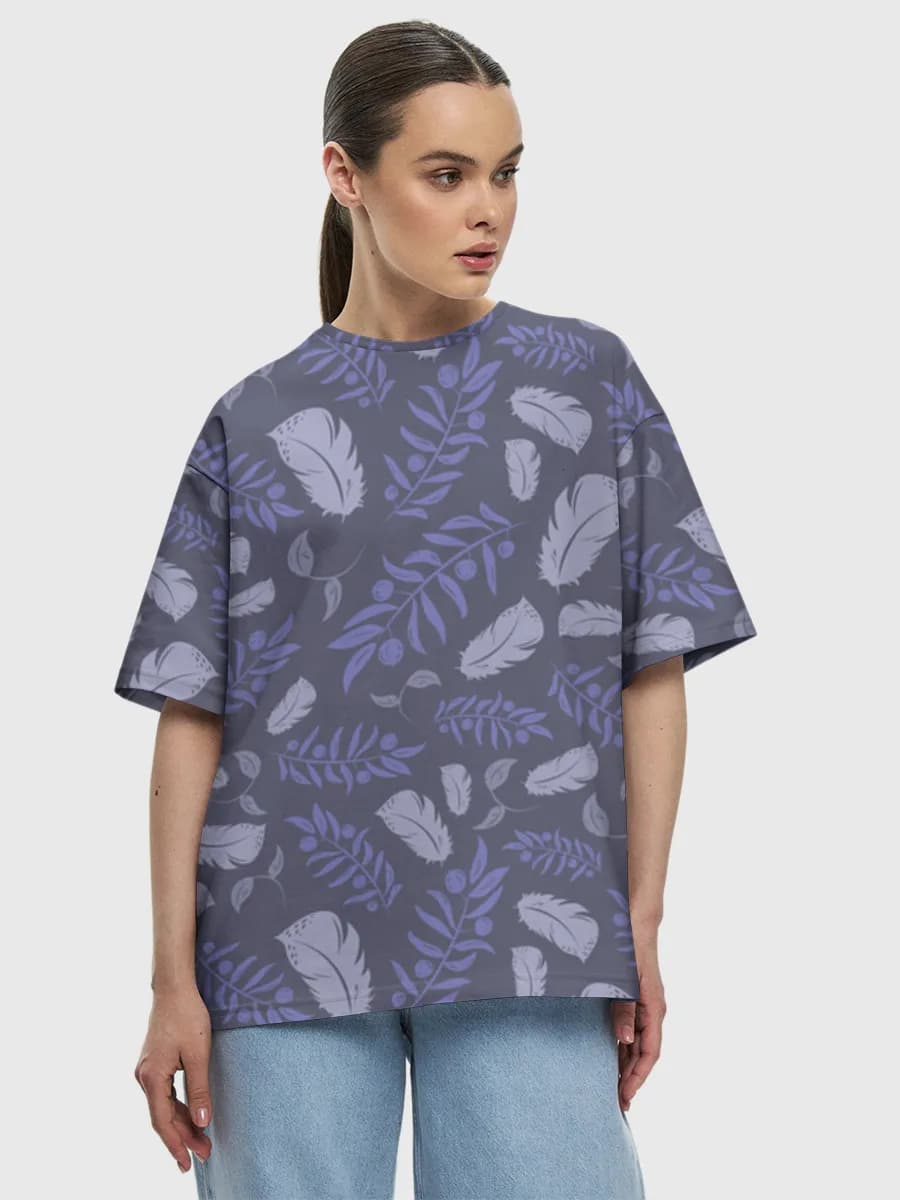 Lavender Feather Botanicals — Women's oversized cotton T-shirt with all-over print, Botanical theme