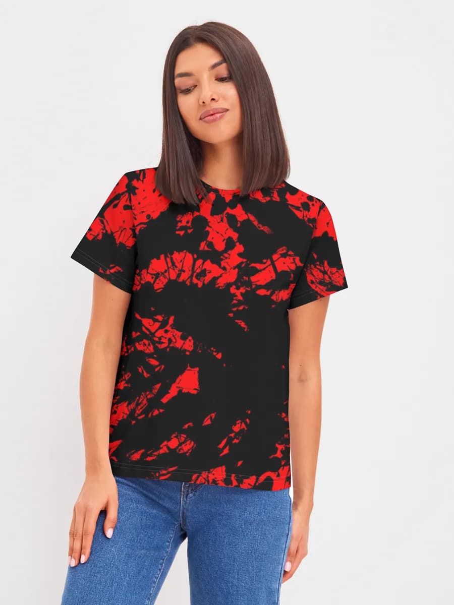 Red Black Ink Splatter — Women's basic cotton T-shirt with all-over print, Abstract theme