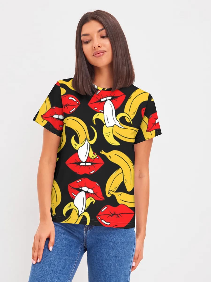 Cheeky Banana Pop Art — Women's basic cotton T-shirt with all-over print, Pop Art theme