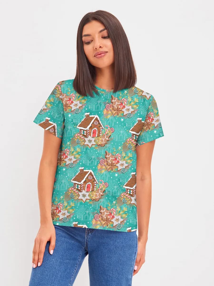 Gingerbread Christmas Treats — Women's basic cotton T-shirt with all-over print, Holidays theme