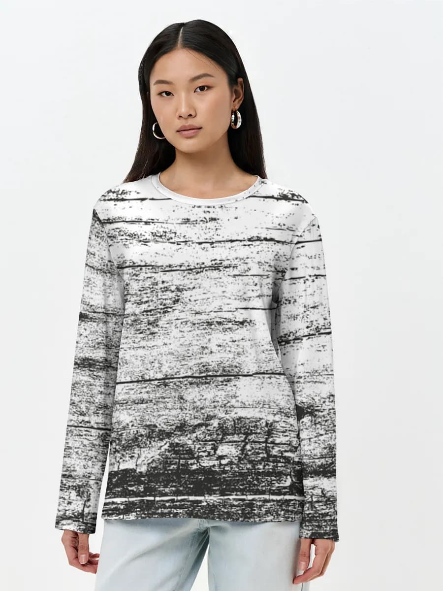 Grunge Wood Grain — Women's long sleeve shirt. Cotton with all-over print, Wood theme