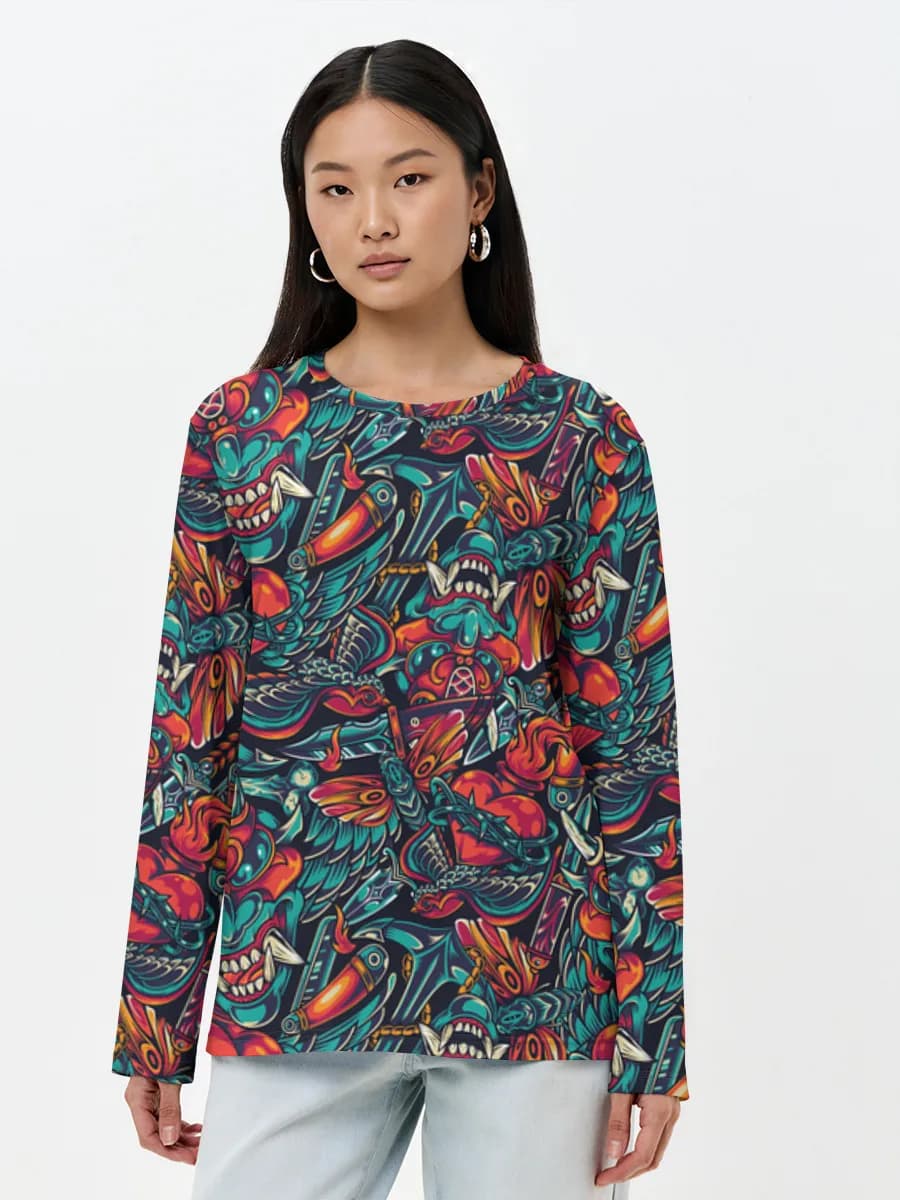 Damen Baumwoll Langarmshirt