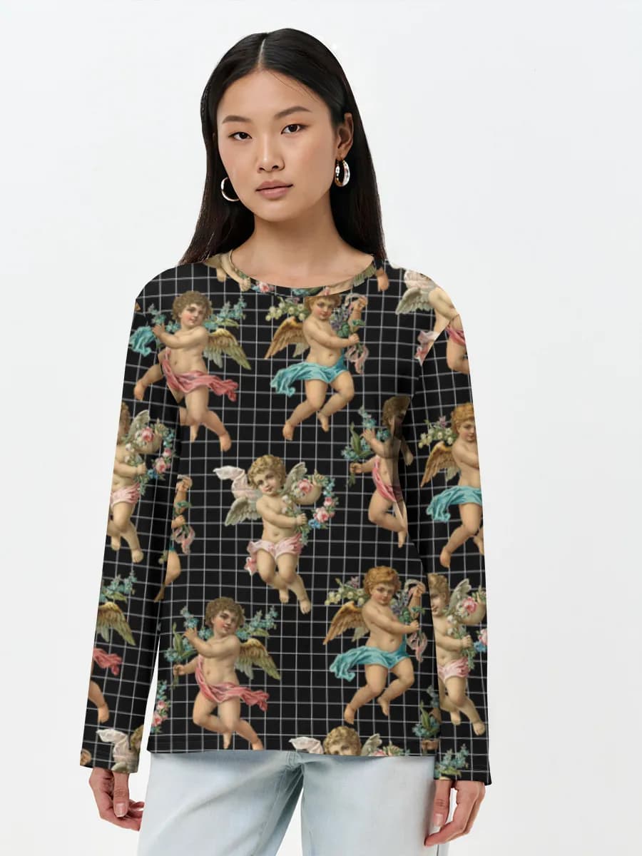 Damen Baumwoll Langarmshirt